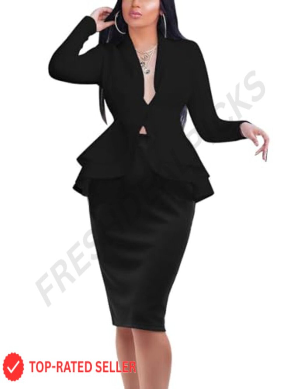 Peplum Blazer Pencil Skirt Two Piece Set Women Business Office
